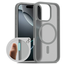 Etui ERBORD z MagSafe do iPhone 16 Pro Max, Matte Case, aktywny przycisk, matowe / tytanowe szare