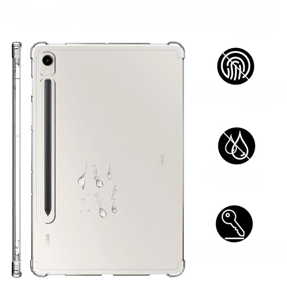 Zestaw Etui do Samsung Galaxy Tab S9, z miejscem na rysik, Silikonowe, Przezroczyste + Szkło