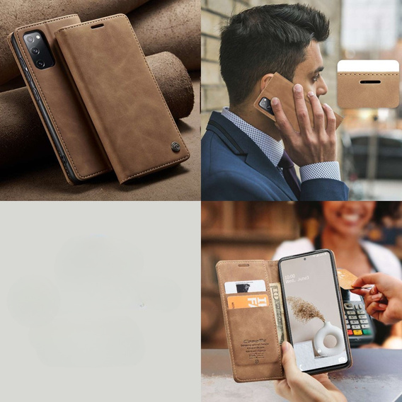 Etui CASEME do Samsung Galaxy S20 FE, Leather Wallet Case, brązowe
