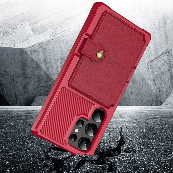 Etui do Samsung Galaxy S25 Ultra z kieszenią na karty – czerwone