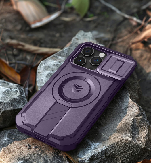 Dexnor Magnet Case – etui do iPhone 14 Pro z osłoną aparatu i podstawką - fioletowe