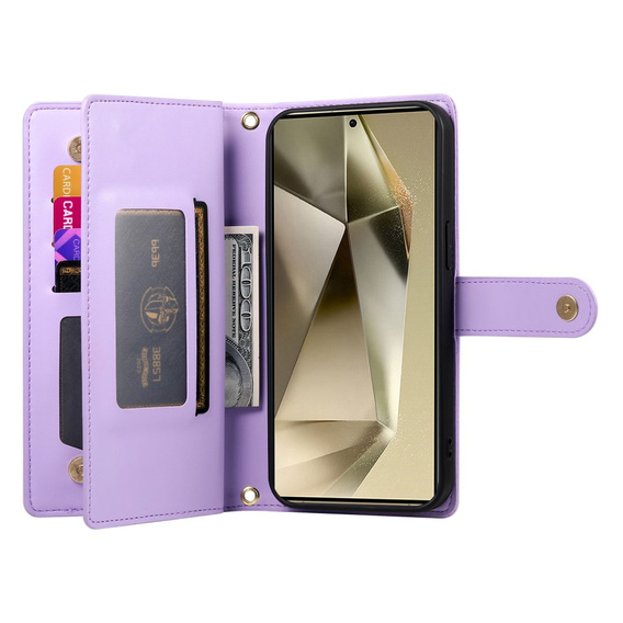 Etui z klapką do Samsung Galaxy S25 Ultra, Wallet Zipper Pocket, fioletowe