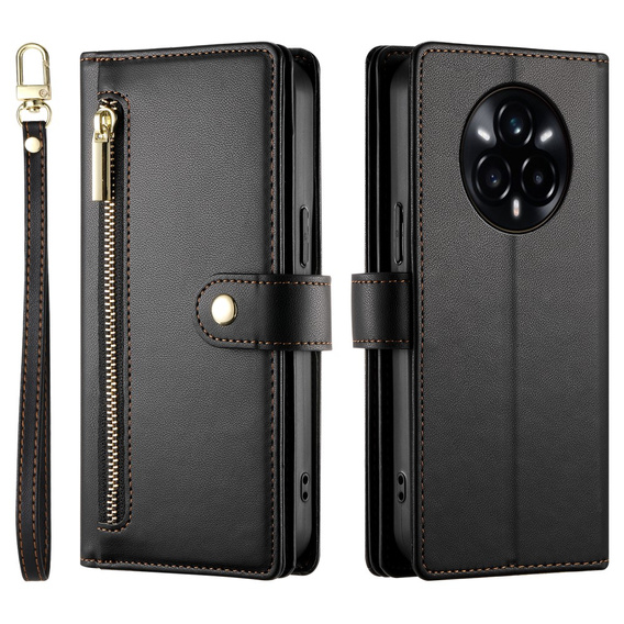 Etui z klapką do Realme 14 Pro 5G, Wallet Zipper Pocket, czarne