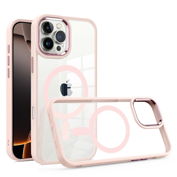 Etui do iPhone 16 Pro Max, do MagSafe, ERBORD Matt Case, przezroczyste / różowe + Szkło na ekran