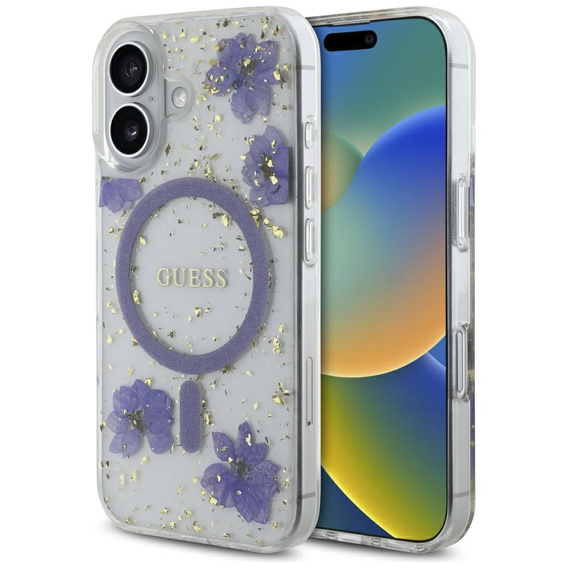 Etui GUESS HC MagSafe Resin Flowers and Glitter do iPhone 16