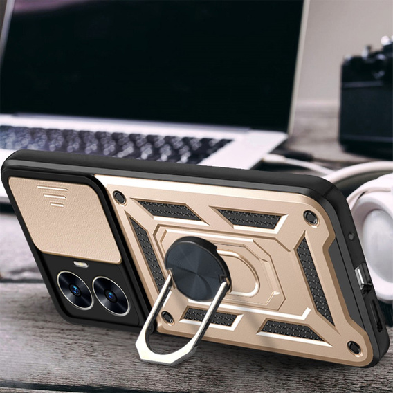 Etui pancerne do Realme C55, CamShield Slide, złote
