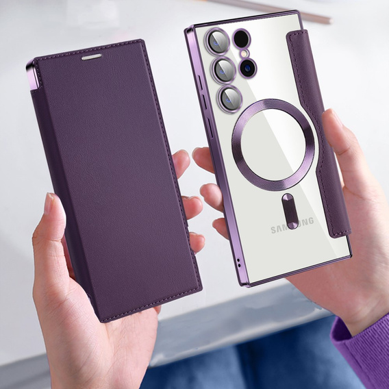 Etui z klapką do Samsung Galaxy S24 Ultra, RFID Wallet MagSafe z ochroną aparatu, fioletowe
