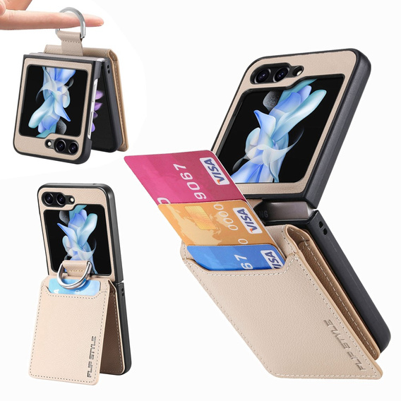 Etui do Samsung Galaxy Z Flip7 FE / Z Flip6, Card Slot Ring Case, beżowe