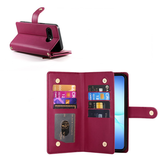 Etui z klapką do Samsung Galaxy A17 5G, Wallet Zipper Pocket, portfelowe, czerwone