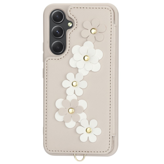Etui do Samsung Galaxy A55 5G, Leather Flower Card Slot, beżowe