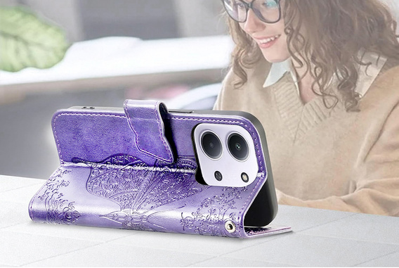 Etui z klapką do Xiaomi Redmi 15C 4G/LTE, Butterfly, fioletowe