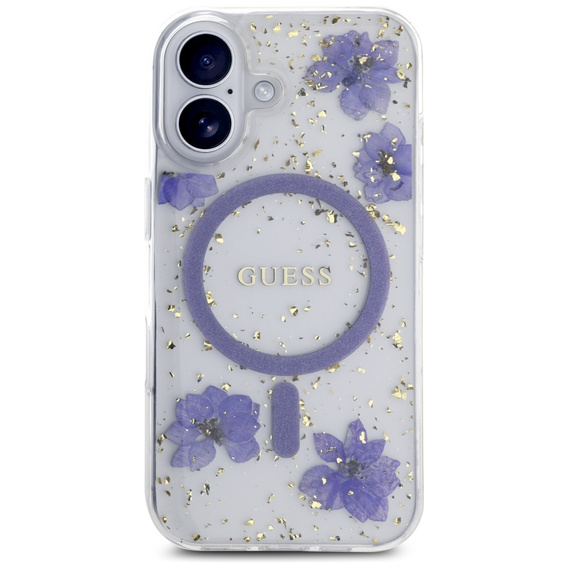 Etui GUESS HC MagSafe Resin Flowers and Glitter do iPhone 16