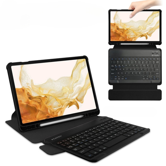Etui z klawiaturą do Samsung Galaxy Tab S9+, Rotary 360° Leather, czarne