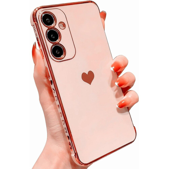 Etui do Samsung Galaxy A35 5G, Electro heart, różowe rose gold + Szkło Full Glue Ceramic