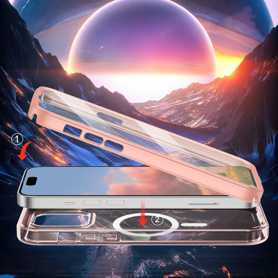 Etui do iPhone 16 Pro, Shockproof Hybrid, z folią na ekran, do MagSafe, różowe