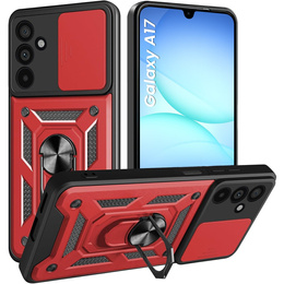 Etui pancerne do Samsung Galaxy A17 5G, z ochroną aparatu, z podstawką, czerwone