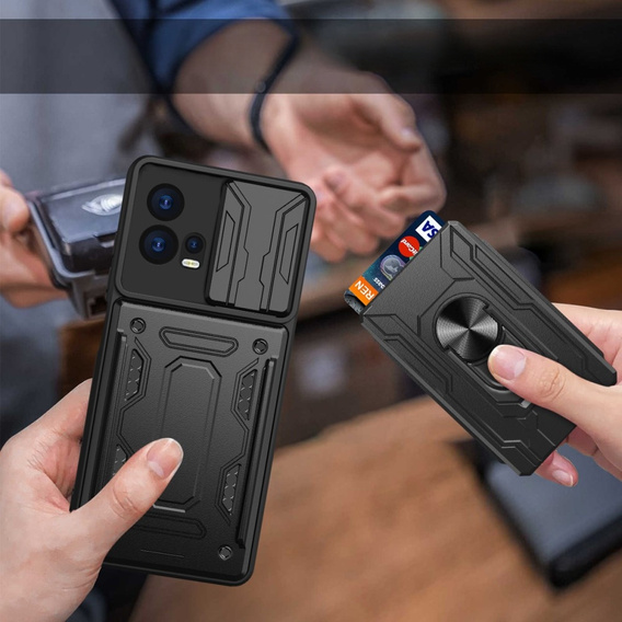 Etui pancerne do Motorola Edge 30 Fusion 5G, Camera Slide Card Slot, czarne