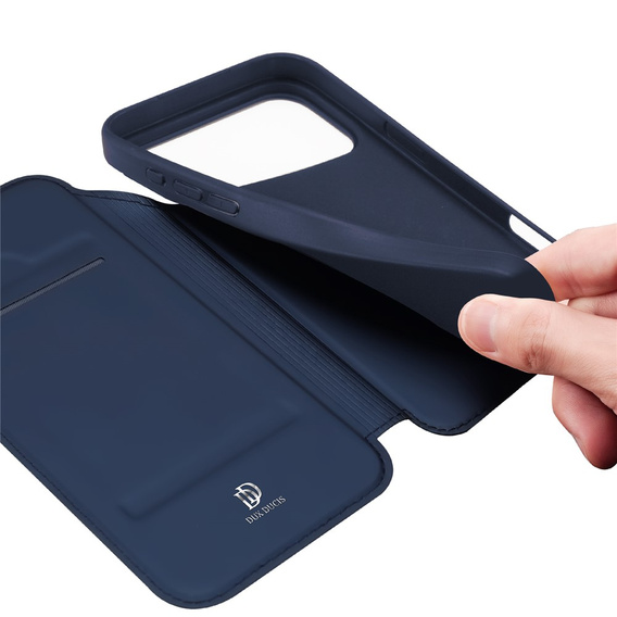 Etui Dux Ducis do iPhone 17 Pro, Skin Pro, z klapką, z miejscem na kartę, granatowe