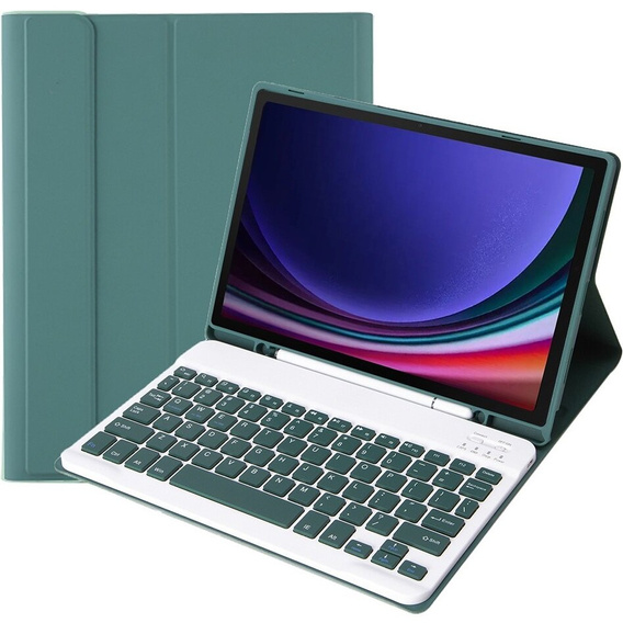 Etui z klawiaturą do Samsung Galaxy Tab S9, Leather Pen Slot, ciemnozielone