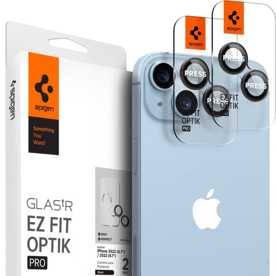 2x Spigen OPTIK.TR "EZ FIT", Szkło Hartowane na Aparat do iPhone 15 / 15 Plus / 14 / 14 Plus, Black