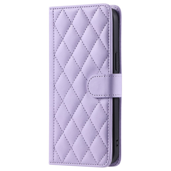 Etui z klapką do iPhone 16, Rhombus Crossbody Leather, fioletowe