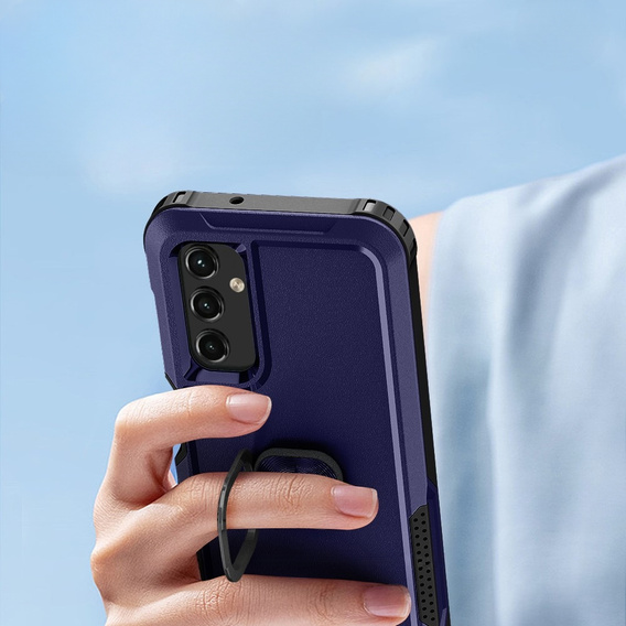 Etui do Samsung Galaxy A14 4G/5G, pancerne z ringiem, granatowe