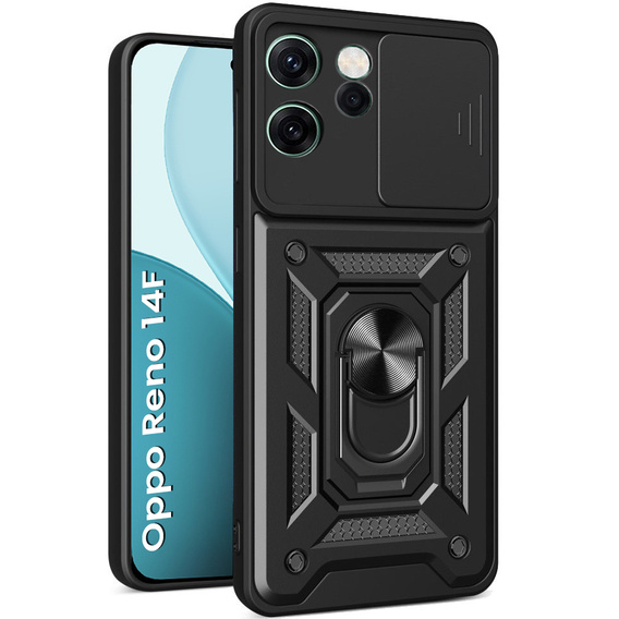 Etui pancerne do Oppo Reno 14F, z ochroną aparatu, z podstawką, czarne