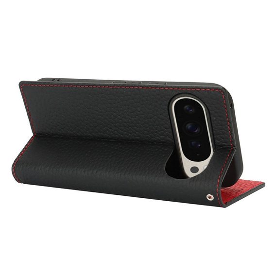 Etui z klapką do Google Pixel 10 Pro XL, skórzane Litchi Grain, czarne