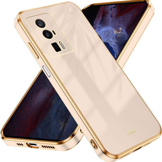 Zestaw Etui do Poco F5 Pro 5G, silikonowe Glamour z ochroną aparatu, Różowe rose gold + Szkło