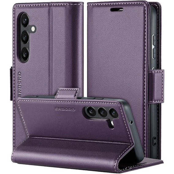 Etui do Samsung Galaxy S23 FE, ERBORD Glossy Litchi, portfel z klapką, fioletowe