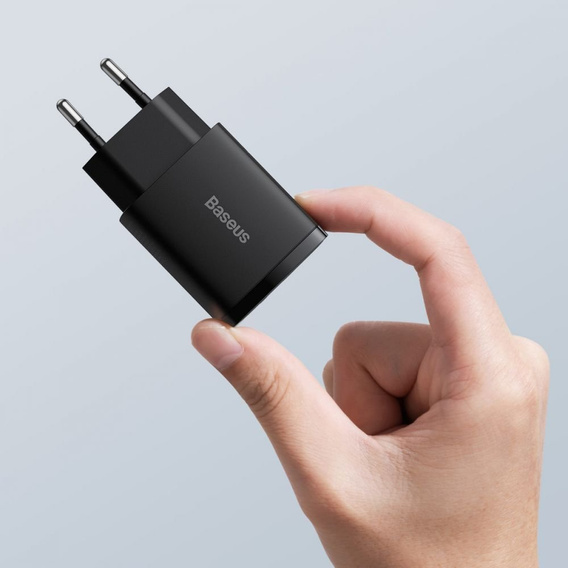 Baseus Compact 20W – ładowarka sieciowa z USB-C i USB-A, czarna