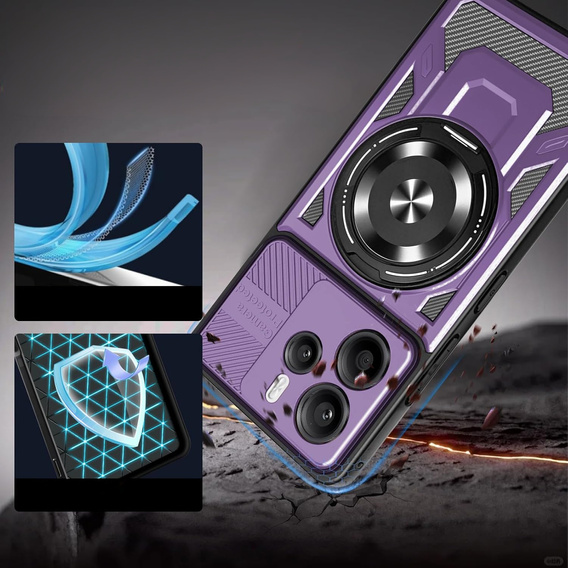 Etui Pancerne z Podstawką do Xiaomi Redmi Note 14 4G – Fioletowe