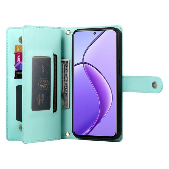 Etui z klapką do Realme 14 Pro+ 5G, Wallet Zipper Pocket, miętowe