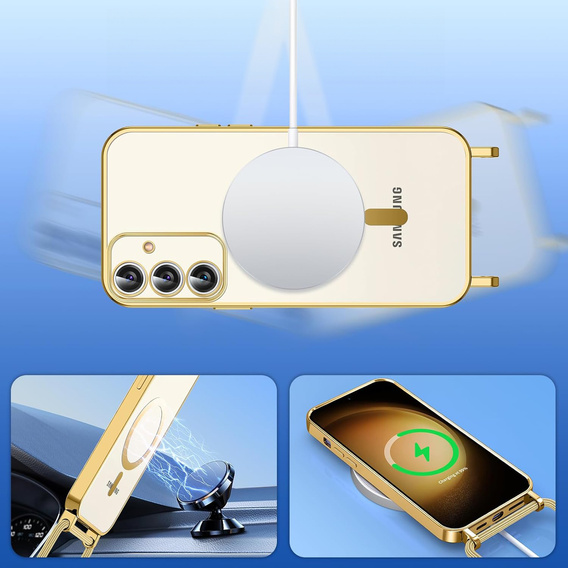 Etui do Samsung Galaxy S23 FE, Electro MagSafe, złote + Szkło na ekran + Smycz
