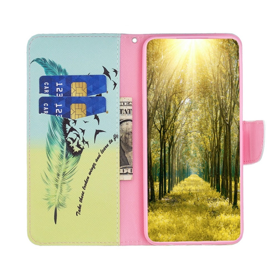 Etui z klapką do Xiaomi Redmi 13C / Poco C65, Wallet, Feather niebieskie / żółte