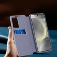 Etui do Samsung Galaxy S25 Edge – skórzane z okienkiem Smart View i kieszenią na kartę, fioletowe