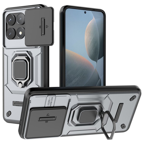 Etui KickStand Camera Lens do Xiaomi Poco F6 Pro, szare