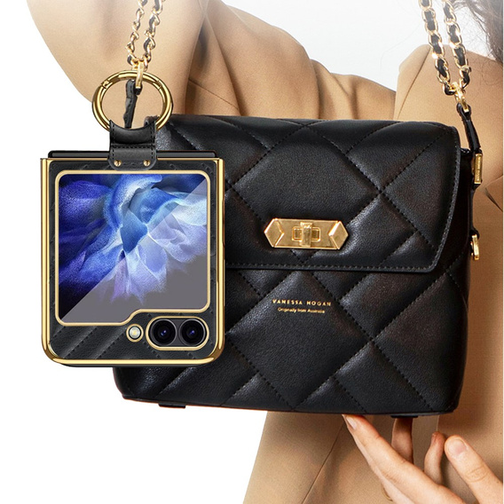 Etui do Samsung Galaxy Z Flip7 FE / Z Flip6, Leather Ring, czarne