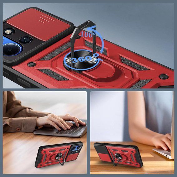Etui pancerne do Xiaomi Redmi 15C 4G/LTE, z ochroną aparatu, z podstawką, czerwone