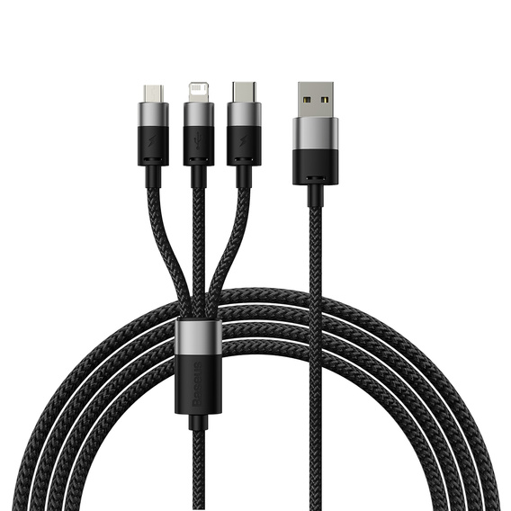 Baseus kabel 3w1 Starspeed USB na USB-C / Micro USB / Lightning 1,2 m 3,5 A - Czarny
