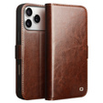 Etui ze skóry z klapką QIALINO Genuine Cow Leather do iPhone 17 Pro, brązowy