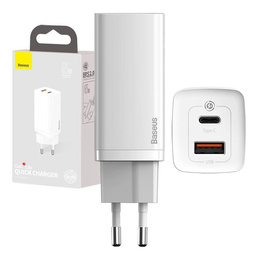 Ładowarka sieciowa Baseus GaN2 Lite 65 W USB-C + USB-A, biała (EU)