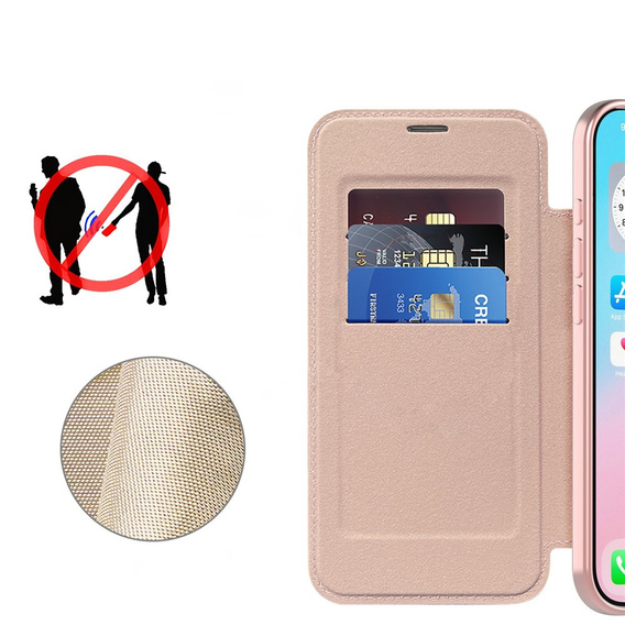 Etui z klapką do iPhone Air, RFID Wallet MagSafe z ochroną aparatu, różowe