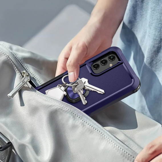 Etui do Samsung Galaxy A14 4G/5G, pancerne z ringiem, granatowe