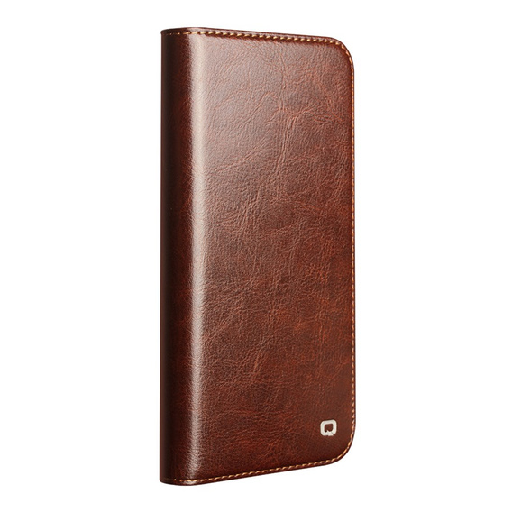 Etui ze skóry z klapką QIALINO Genuine Cow Leather do iPhone 17 Pro Max, brązowy