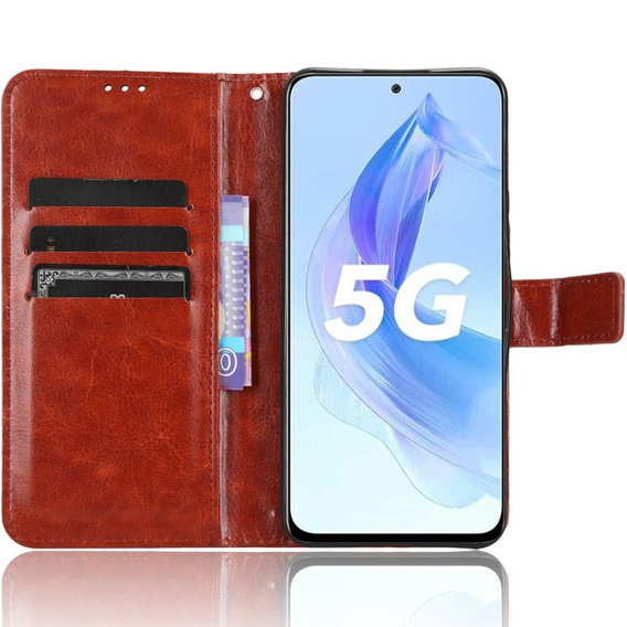 Etui z klapką do Honor 90 Lite 5G, Crazy Horse Wallet, brązowe