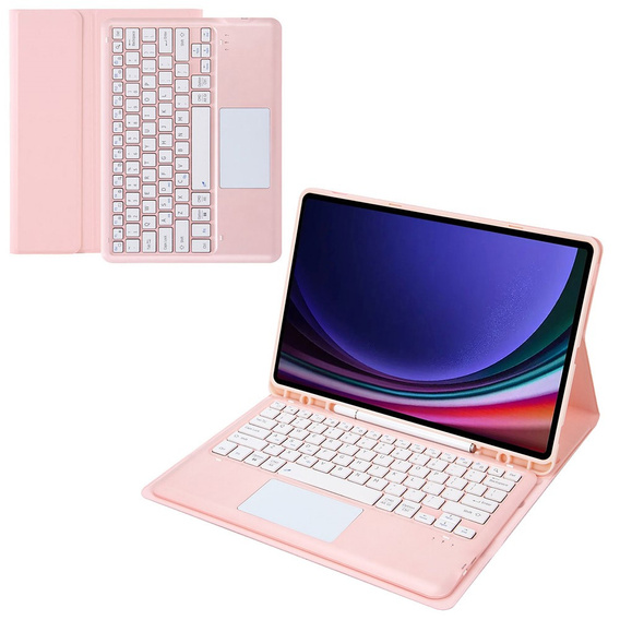 Etui z klawiaturą do Samsung Galaxy Tab S9+, Leather Pen Slot TouchPad, różowe rose gold