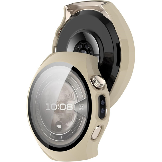 2w1 Etui z twardą ramką i szkłem hartowanym do Huawei Watch 5 42mm - beżowe