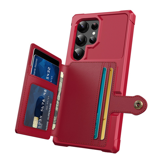 Etui do Samsung Galaxy S25 Ultra z kieszenią na karty – czerwone