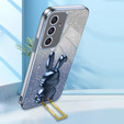 Etui do Samsung Galaxy A54 5G, Glitter Rabbit, z wysuwaną podstawką, niebieskie